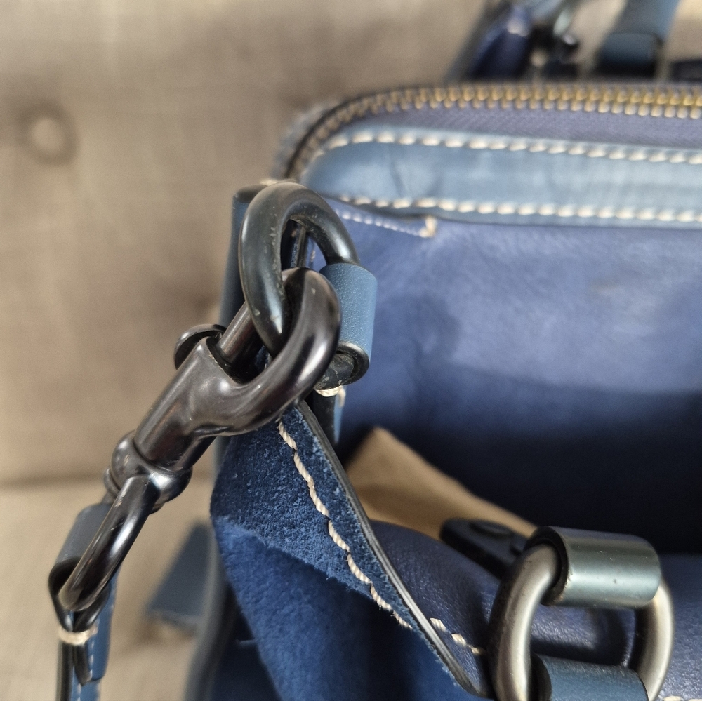 Authentic Coach Navy Blue Suede And Leather 1941 Rogue 36 Tote Bag - Picture 15 of 16